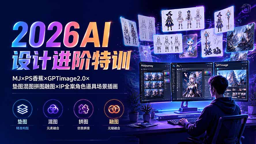 2026AI设计进阶特训:MJ×PS香蕉×GPTimage2.0×垫图混图拼图融图×IP全案角色道具场景插画-副业终点站