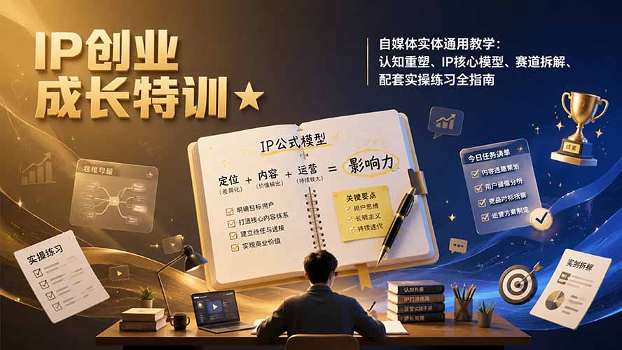 IP创业成长特训★自媒体实体通用教学:认知重塑、IP核心模型、赛道拆解、配套实操练习全指南-副业终点站