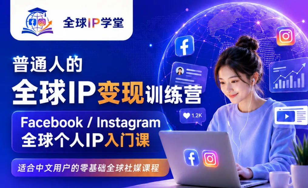 普通人的全球IP变现训练营,Facebook/Instagram全球个人IP入门课,零基础全球社媒课程-副业终点站