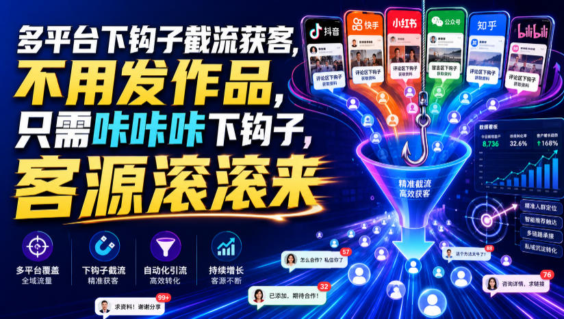 多平台下钩子截流获客,不用发作品,只需咔咔咔下钩子,客源滚滚来-副业终点站