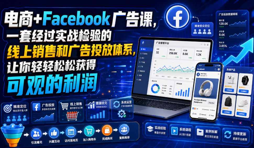电商+Facebook广告课，一套经过实战检验的线上销售和广告投放体系，让你轻轻松松获得可观的利润【原创双语字幕】-副业终点站
