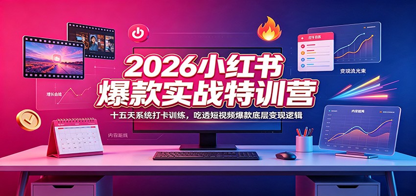 2026小红书爆款实战特训营：十五天系统打卡训练，吃透短视频爆款底层变现逻辑-副业终点站