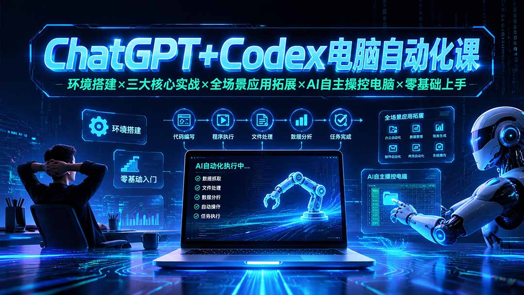ChatGPT+Codex电脑自动化课：环境搭建×三大核心实战×全场景应用拓展×AI自主操控电脑×零基础上手-副业终点站