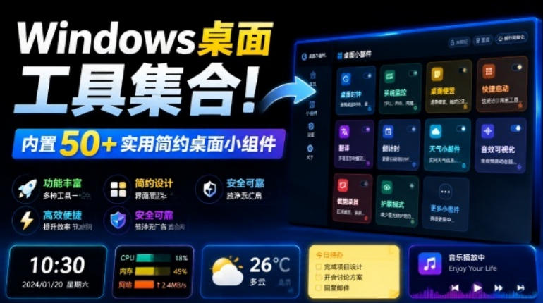 Windows桌面工具集合！内置50+实用简约桌面小组件，含截图、录屏、翻译、天气等，多秘工具箱-副业终点站
