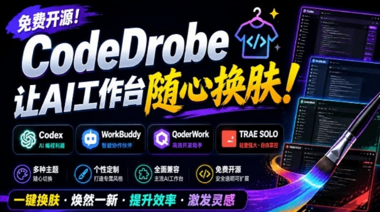 免费开源的CodeDrobe，让AI工作台随心换肤，支持Codex、WorkBuddy等，免费且本地运行！-副业终点站