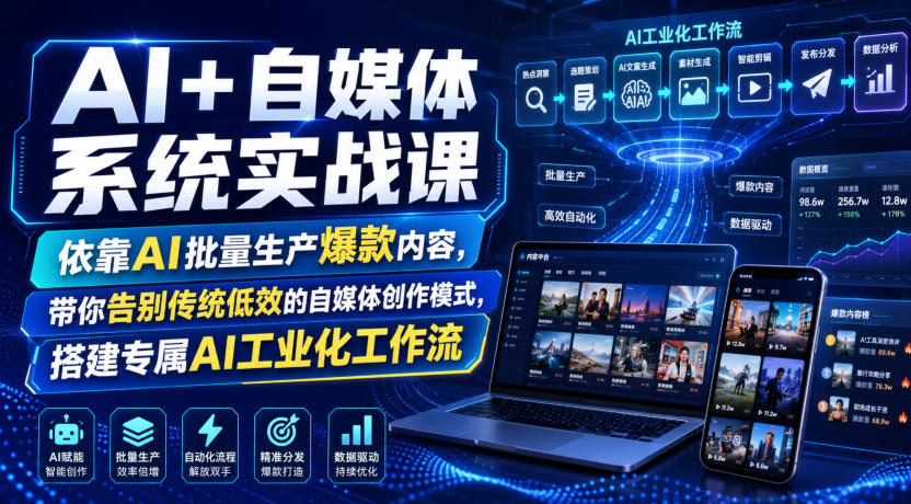 AI+自媒体系统实战课，依靠AI批量生产爆款内容，带你告别传统低效的自媒体创作模式，搭建专属AI工业化工作流-副业终点站