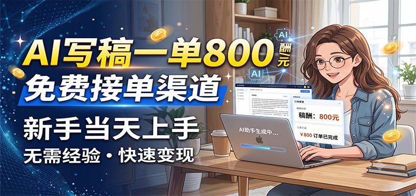 AI写稿一单800，免费接单渠道，一单一结几十到上千，新手当天上手-副业终点站