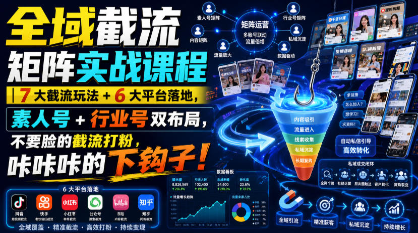 全域截流矩阵实战课程｜7大截流玩法+6大平台落地，素人号+行业号双布局，不要脸的截流打粉，咔咔咔的下钩子！-副业终点站