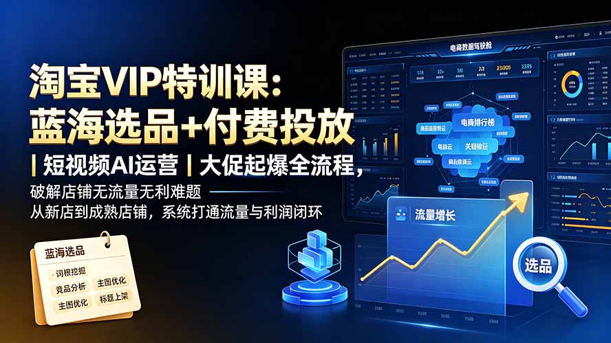 淘宝VIP特训课-更新：蓝海选品+付费投放｜短视频AI运营｜大促起爆全流程，破解店铺无流量无利润难题-副业终点站