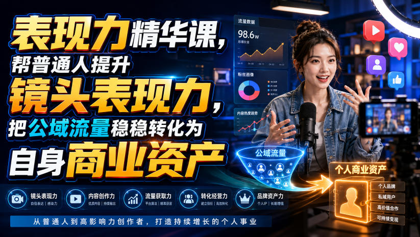 表现力精华课，帮普通人提升镜头表现力，把公域流量稳稳转化为自身商业资产-副业终点站