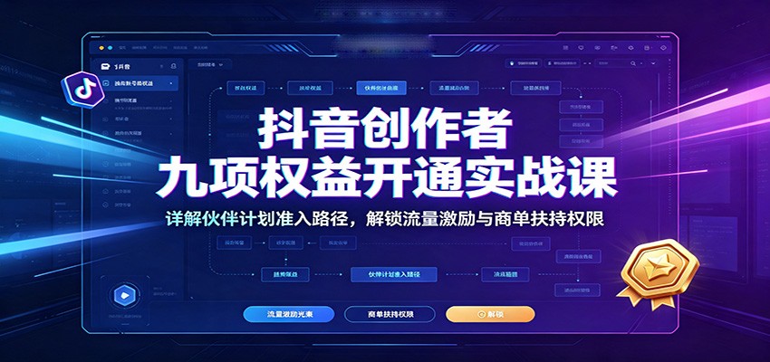 抖音创作者九项权益开通实战课：详解伙伴计划准入路径，解锁流量激励与商单扶持权限-副业终点站