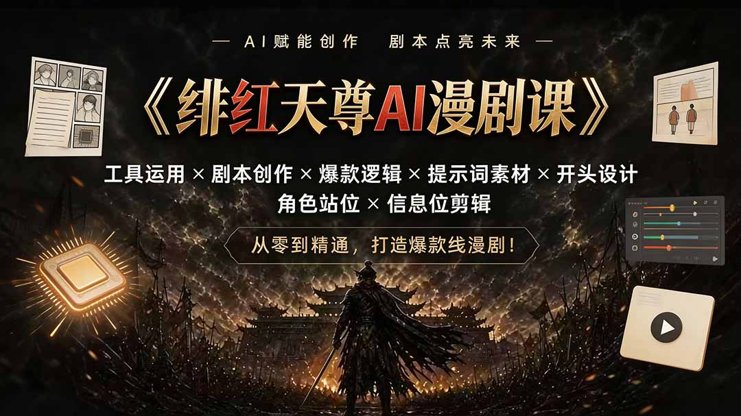 绯红天尊AI漫剧课｜工具运用×剧本创作×爆款逻辑×提示词素材×开头设计×角色站位×信息位剪辑-副业终点站