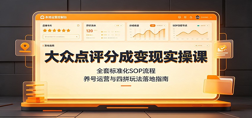 大众点评分成变现实操课:全套标准化SOP流程,养号运营与四拼玩法落地指南-副业终点站