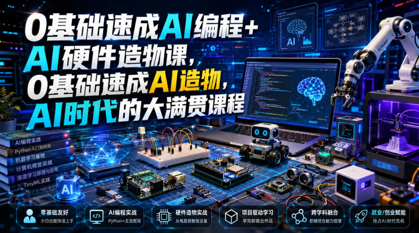 0基础速成AI编程+AI硬件造物课，0基础速成AI造物，AI时代的大满贯课程-副业终点站