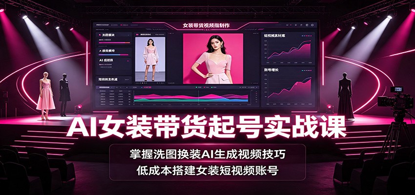 AI女装带货起号实战课：掌握洗图换装AI生成视频技巧，低成本搭建女装短视频账号-副业终点站