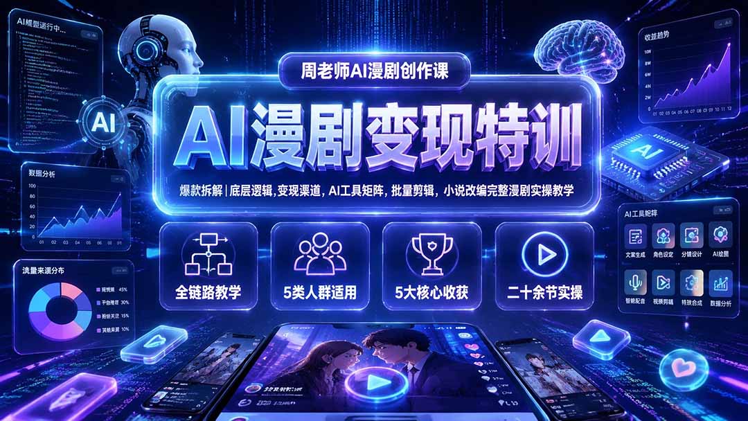 AI漫剧变现特训★爆款拆解｜底层逻辑，变现渠道，AI工具矩阵，批量剪辑，小说改编完整漫剧实操教学-副业终点站