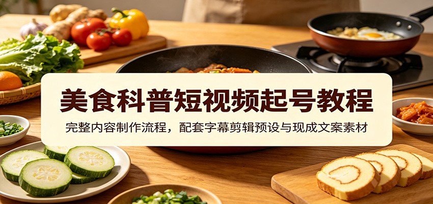 美食科普短视频起号教程：完整内容制作流程，配套字幕剪辑预设与现成文案素材-副业终点站