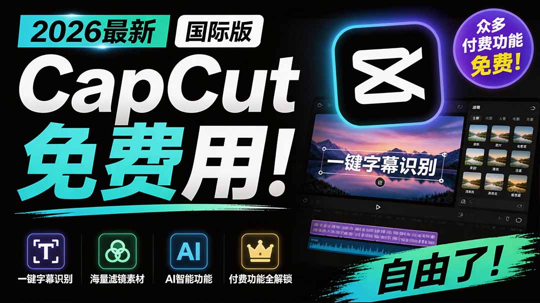 2026最新国际版剪映!CapCut 众多付费功能免费用,一键字幕识别 / 滤镜素材 / AI智能功能自由了 CapCut-副业终点站