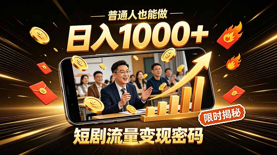 一部手机做短剧分发，不用真人出镜、不用拍摄剧本，快手流量变现日赚千元-副业终点站