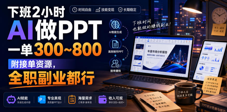 下班2小时AI做PPT，一单300~800，附接单资源，全职副业都行【揭秘】-副业终点站