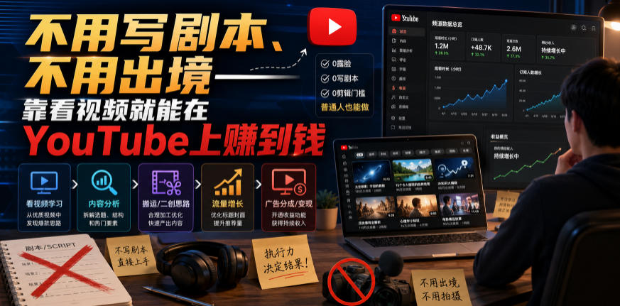 不用写剧本、不用出境——靠看视频就能在YouTube上賺到钱【原创双语字幕】-副业终点站