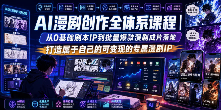 AI漫剧创作全体系课程｜从0基础剧本IP到批量爆款漫剧成片落地，打造属于自己的可变现的专属漫剧IP-副业终点站