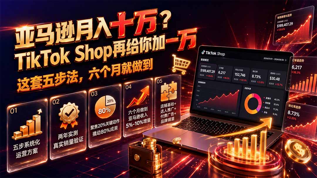 亚马逊月入十万?TikTok Shop再给你加一万——这套五步法,六个月就做到【原创双语字幕】-副业终点站