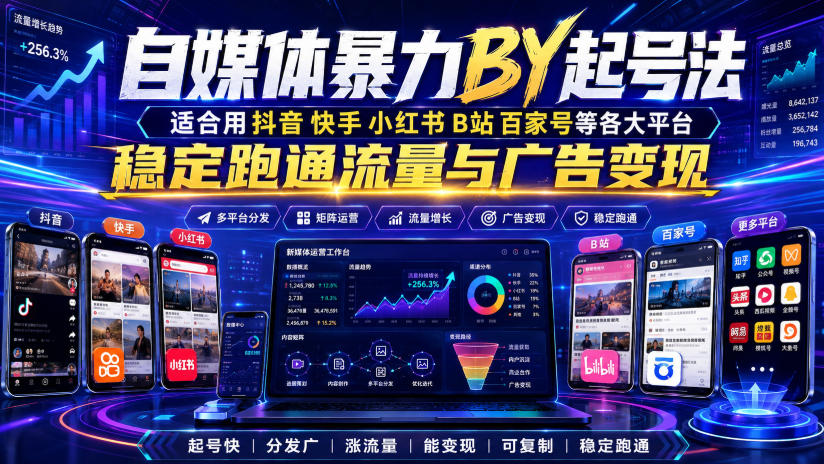 自媒体暴力搬运起号法，适合用抖音快手小红书B站百家号等各大平台，稳定跑通流量与广告变现-副业终点站