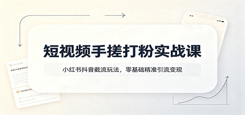 短视频手搓打粉实战课:小红书抖音截流玩法,零基础精准引流变现-副业终点站