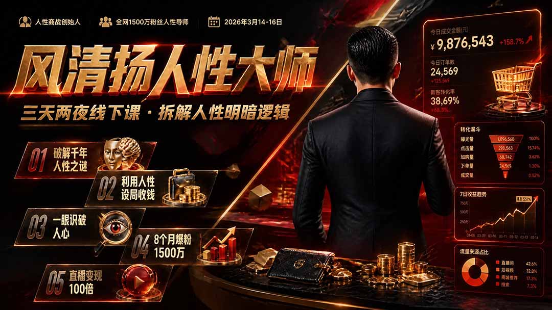 风清扬人性大师-三天两夜3月14-16线下课2026年|拆解人性明暗逻辑,识人避坑,千万粉涨粉+直播百倍变现实战教学-副业终点站
