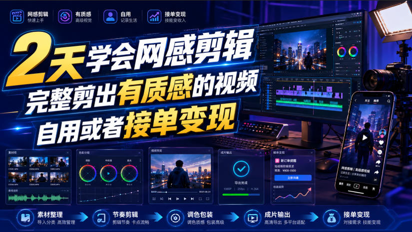 2天学会网感剪辑,完整剪出有质感的视频,自用或者接单变现-副业终点站
