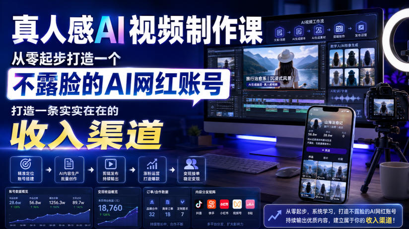 真人感AI视频制作课,从零起步打造一个不露脸的AI网红账号,打造一条实实在在的收入渠道【原创双语字幕】-副业终点站