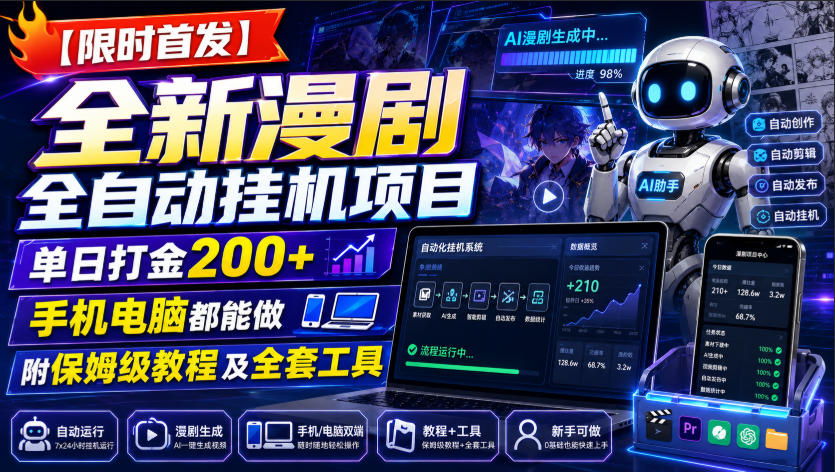 【限时首发】全新漫剧全自动挂G项目,单日打金200+,手机电脑都能做,附保姆级教程及全套工具【揭秘】-副业终点站
