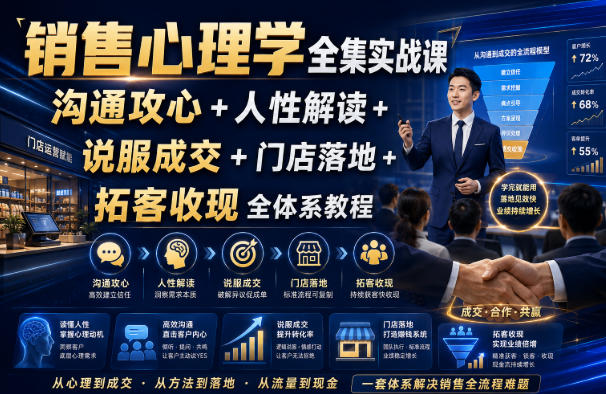销售心理学全集实战课｜沟通攻心+人性解读+说服成交+门店落地+拓客收现全体系教程-副业终点站