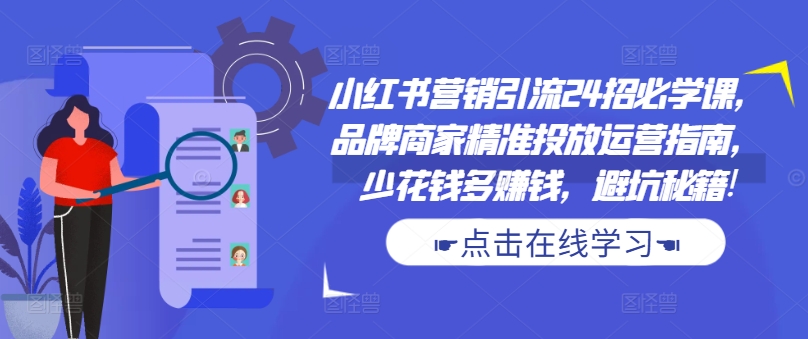 小红书营销引流24招必学课，品牌商家精准投放运营指南，少花钱多赚钱，避坑秘籍!-87创业网