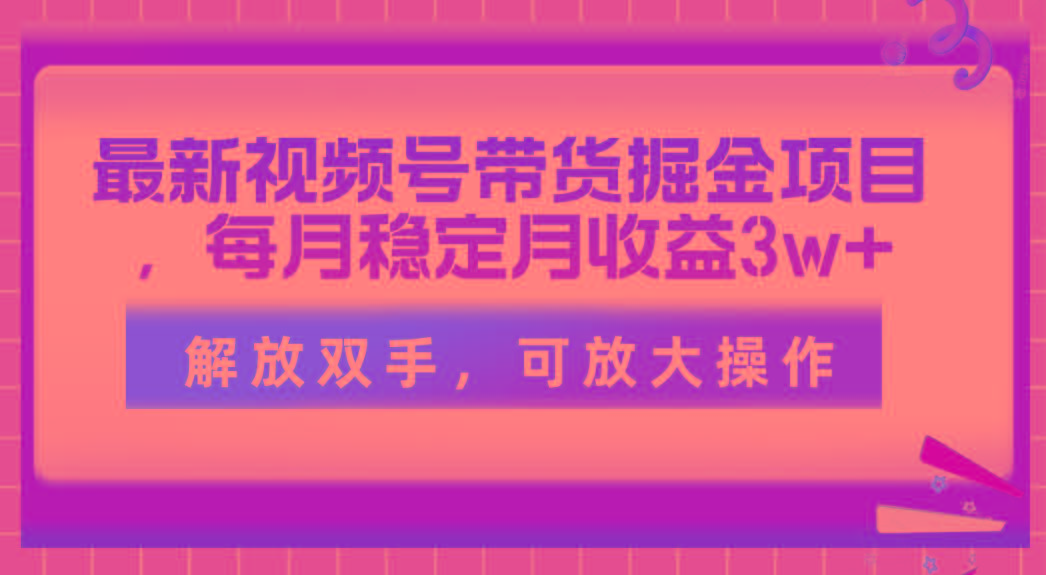 最新视频号带货掘金项目，每月稳定月收益3w+，解放双手，可放大操作-87创业网