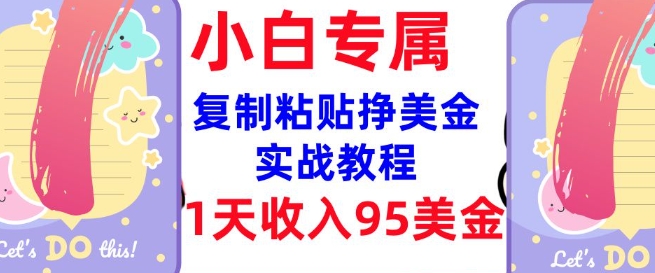 复制粘贴挣美金，0门槛，1天收入95美刀，3分钟学会，内部教程(首次公开)-87创业网