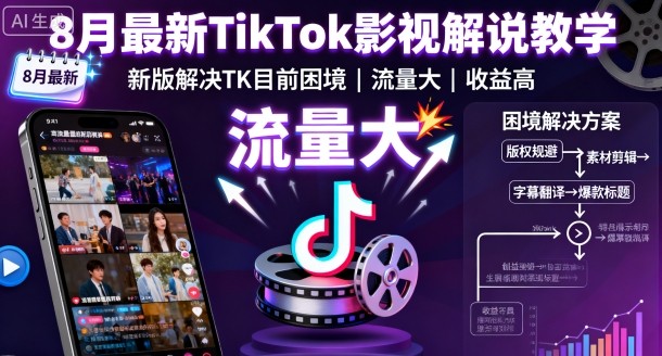 8月最新TikTok影视解说教学，新版解决TK目前困境，流量大，收益高-87创业网