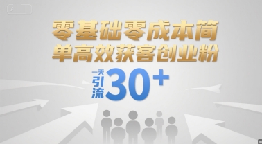 零基础零成本简单高效获客创业粉，一天引流30+-87创业网
