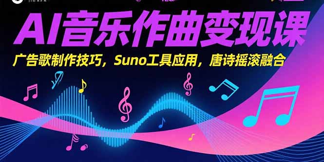 AI音乐作曲变现课，广告歌制作技巧，Suno工具应用，唐诗摇滚融合-87创业网