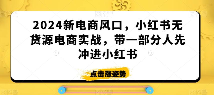 2024新电商风口，小红书无货源电商实战，带一部分人先冲进小红书-87创业网