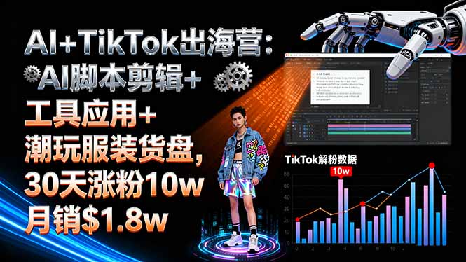 AI+TikTok出海营:AI脚本剪辑+工具应用+潮玩服装货盘,30天涨粉10w月销$1.8w-87创业网