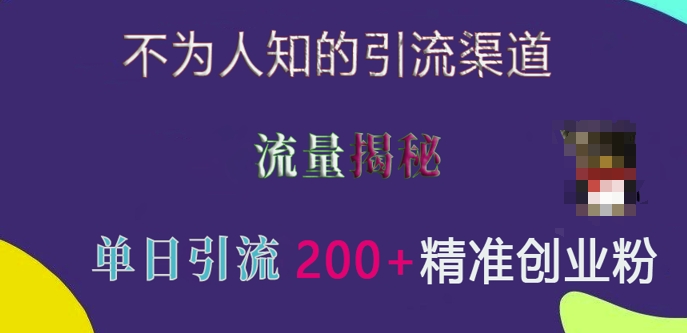 不为人知的引流渠道，流量揭秘，实测单日引流200+精准创业粉【揭秘】-87创业网