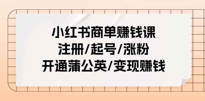 小红书商单赚钱课：注册/起号/涨粉/开通蒲公英/变现赚钱(25节课)-87创业网