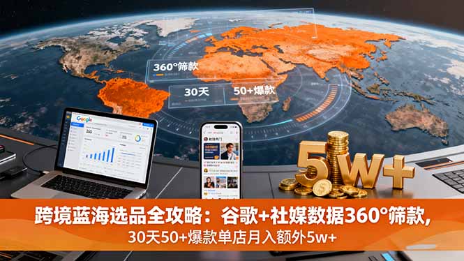 跨境蓝海选品全攻略：谷歌+社媒数据360°筛款,30天50+爆款单店月入额外5w+-87创业网