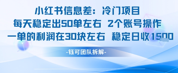小红书信息差冷门项目一单利润30块每天稳定1.5k左右2个账号操作-87创业网