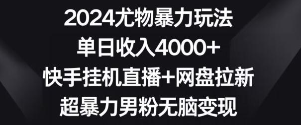 2024尤物暴力玩法，单日收入4000+，快手挂机直播+网盘拉新，超暴力男粉无脑变现【揭秘】-87创业网