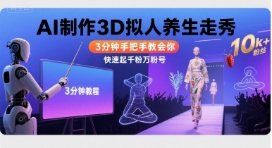 Ai制作3D拟人养生走秀，3分钟手把手教会你，快速起千粉万粉号-87创业网