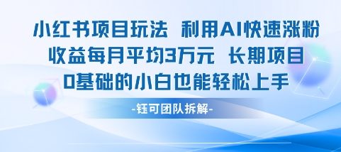适合小白操作的小红书新项目，利用AI快速涨粉，收益每月平均1W+-87创业网