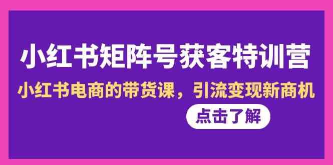 小红书矩阵号获客特训营-第10期，小红书电商的带货课，引流变现新商机-87创业网